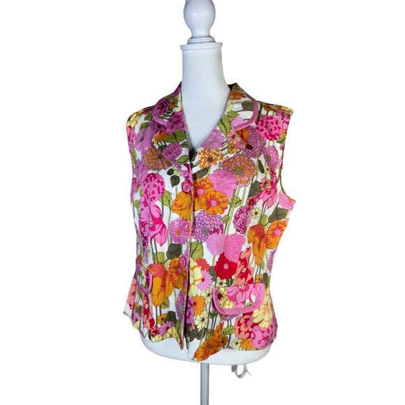 Sag Harbor Petite Floral Vest 14P Pink Orange Button Front Vest Vintage Spring - Picture 4 of 9